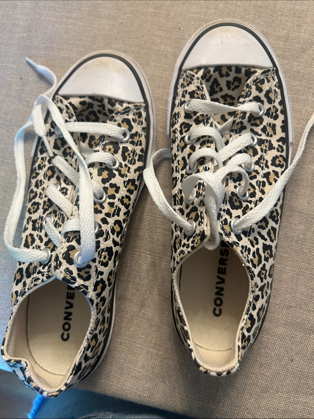 Converse Kids Leopard Print Low Top Sneakers - White & Beige